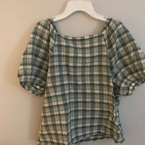 Madewell Blue/Green/White Checked short sleeve shirt, Size L, Worn twice